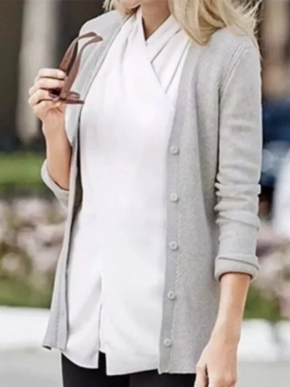 CAbi 3161 Shirttail Ribbed Cardigan Light Gray Size Small
